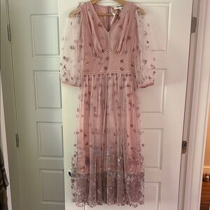 Bora Aksu V Neck Pink Floral Dress, Size 36
